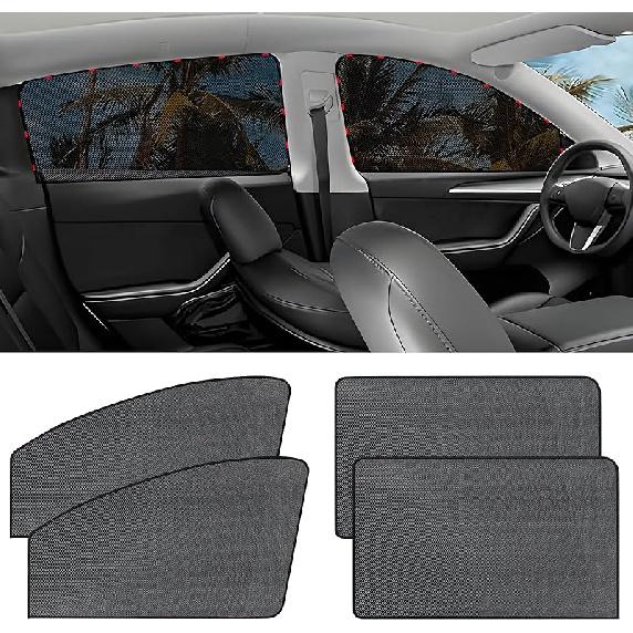 ZATOOTO Car Side Window Sun Shade 4 Pack, Window Shades For Baby Magnetic Mesh Sun Shade Protection From Heat And UV For Sleeping, Camping,