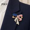 Independence Day Jewelry Bow Brooch Pin, Patriotic Rhinestone Lapel Sweater Cardigan Coat Suit Accessory, Gift for 4th of July Alloy Pin