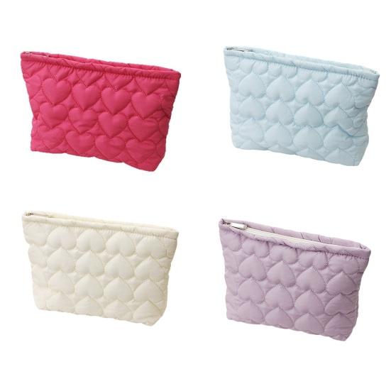 Quiltet Hjerte Toilettaske Blød Makeup Pung Rejse Toilettaske Organizer Ensfarvet Clutch til Kvinder Piger Ferie Daglig Brug