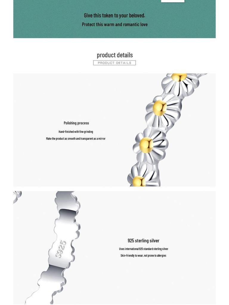 Modian S925 Sterling Silver Daisy Flower Ring - Versatile Japanese-Korean Style Sunflower Design for Women