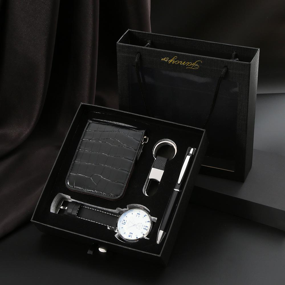 Set de Regalo para Hombre, Cartera + Reloj + Caja para Cinturón, Regalo de San Valentín Día del Padre para Novio Amigo
