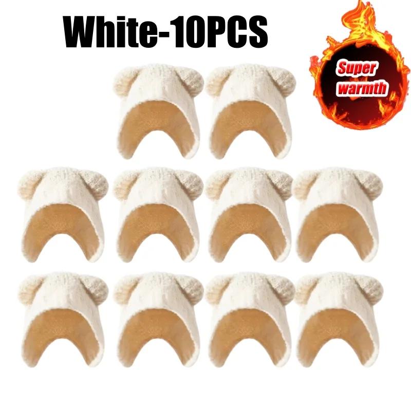 Winter Cute Bear Ears Knit Hat Korean Style Warm Fleece Lined Earflap Beanie For Women Fashionable And Cozy Crochet Cap