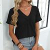 Women's Fashion Color V,neck Pleated Loose Short Sleeved T,shirt Top