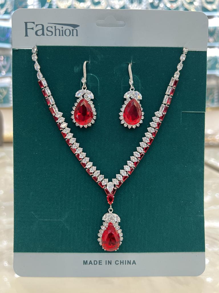 Two Piece Retro Light Luxury Zircon Water Drop Ear Hook Necklace European and American Jewelry Set for Women