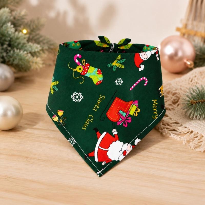 Holiday Pet Neckwear, Soft Christmas Neckerchief Cartoon Printed Dog Scarf Collar for Picture Days, Party Wear and Seasonal Style