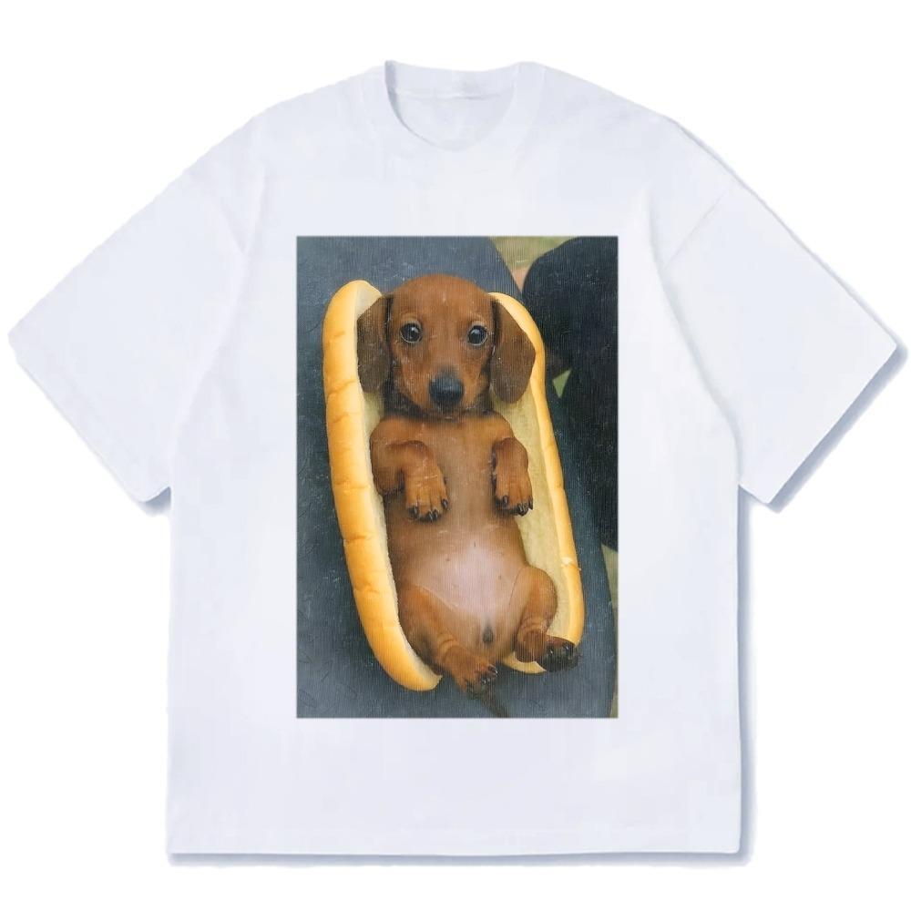 

Fashion Real HOT DOG Printed Cotton Casual T-shirt Summer Oversized Unisex Funny Short Sleeve Tees Vintage O-neck Tunics S