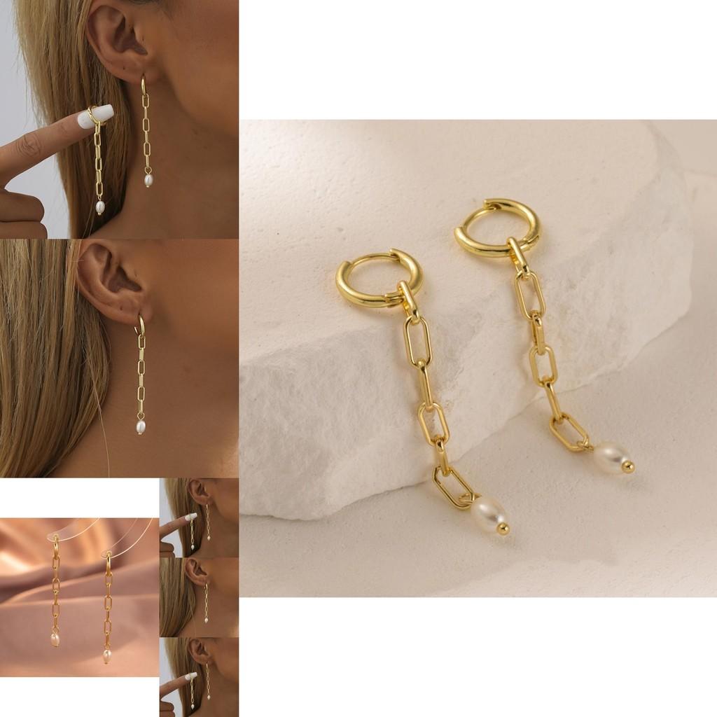 Versatile Geometric Gold Plated Copper Earrings With Faux Pearl For Casual To Formal
