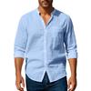 2026 Spring and Autumn Linen Shirt, Long Sleeve, Stand Collar, Breathable, Casual, Versatile Men's Shirt