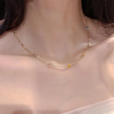 Cadouri Femei Lanț Fin pentru Claviculă Femei și minimalist cu Piatră Colorată Purtare Zilnică Accesoriu Pătrat Colier Fashion Bijuterie Accesoriu Lux Ușor