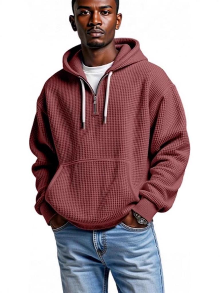 Men's 3D Print Double Hood Zipper Sweatshirt - Waffle Knit Cross Design (2025 New Arrival)