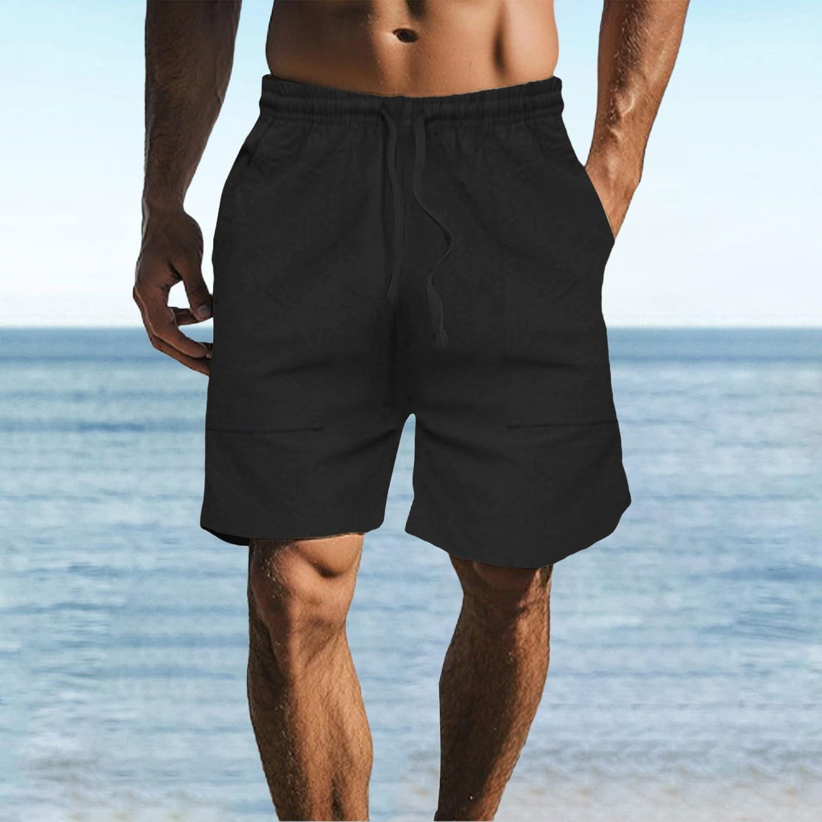 

Мужские однотонные спортивные штаны со шнуровкой, мужские пляжные штаны из хлопка и конопли, повседневные быстросохнущие шорты XL чёрный