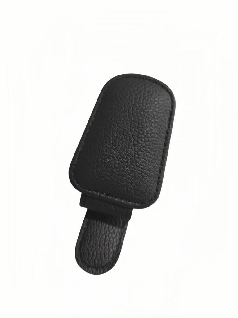 1pc Magnetic PU Leather Glasses Holder for Car Visor - Glasses Clip with Black Textured Grip, Compact Design for Easy Access