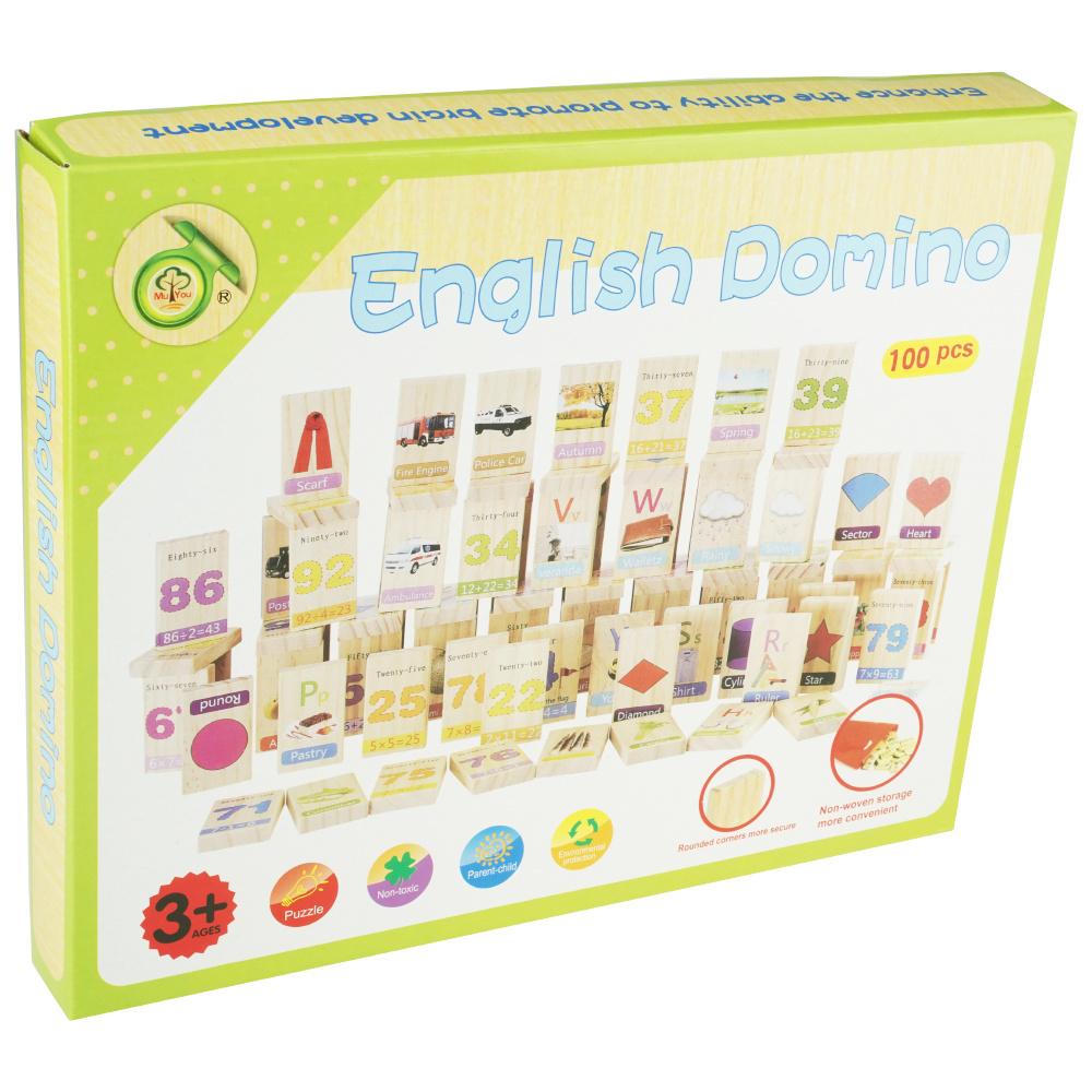 Wooden Domino with Pictures Blocks Dice 100 Pcs Educational