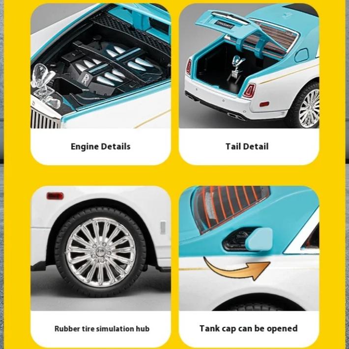 1/22 Scale Rolls Phantom Alloy Car Model Diecasts Metal Vehicles Collect Simulated Decorations Sound & Light Gifts for Kids