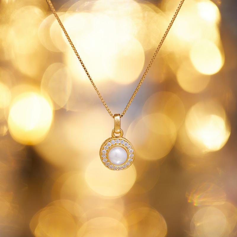 S925 Sterling Silver Ancient Gold Craft Zircon And Pearl Necklace Women'S Luxury Atmospheric Pendant