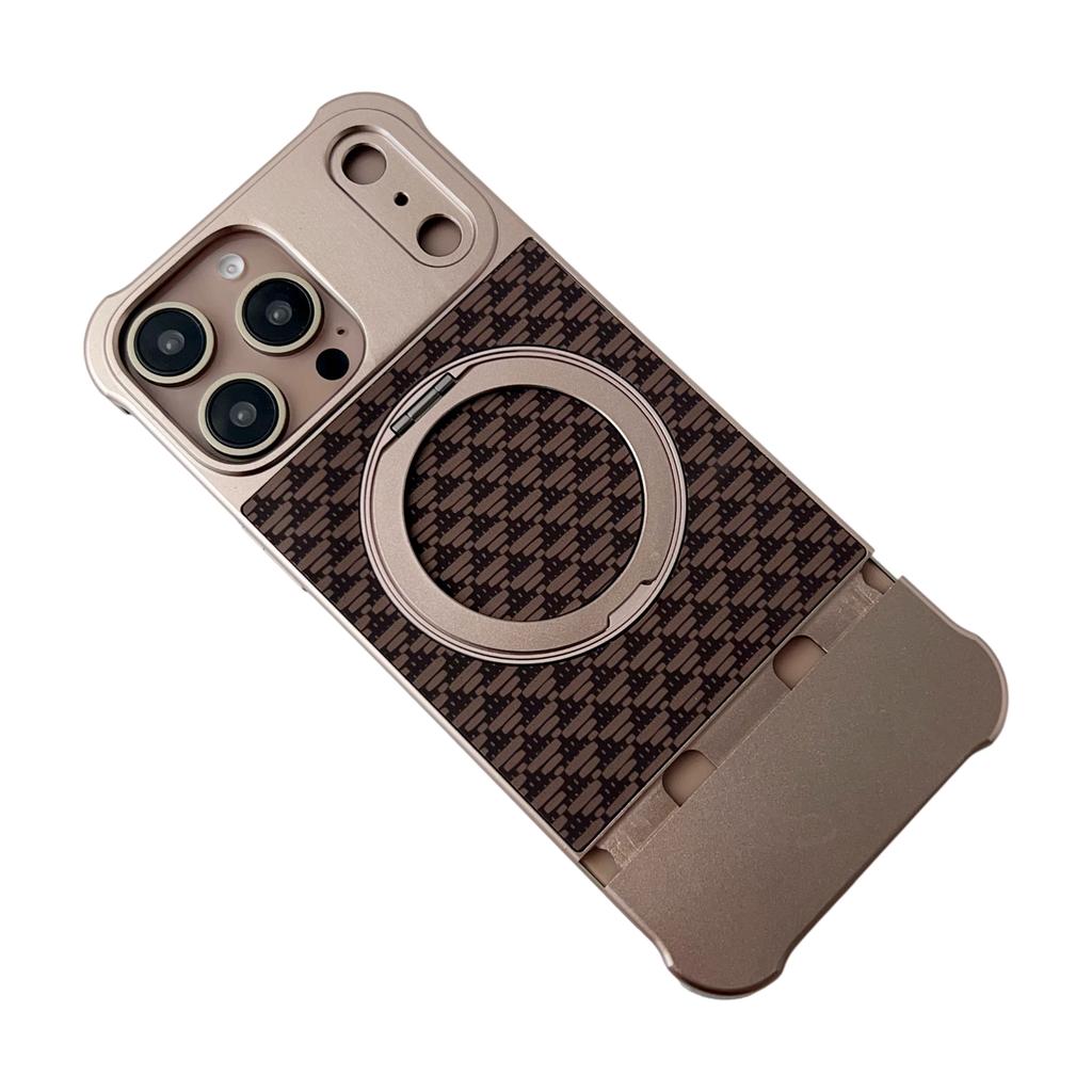 For iPhone 16 Pro Max Magnetic Case Kickstand Lens Upgrade Design Metal Carbon Fiber Phone Cover