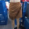 Brown Fringe Asymmetrical Suede Mini Skirt