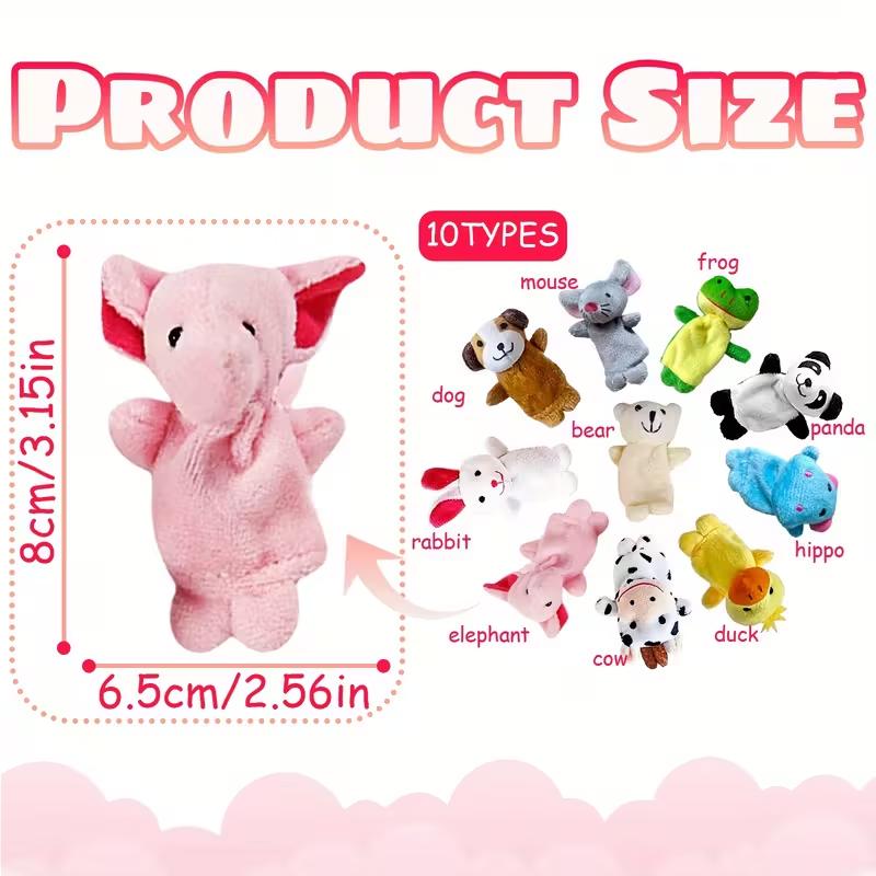 10pcs Soft Plush Animal Finger Puppets Set for Boy Girl Brithday Party Favors Christmas Holiday Gifts Kids Educational Toy