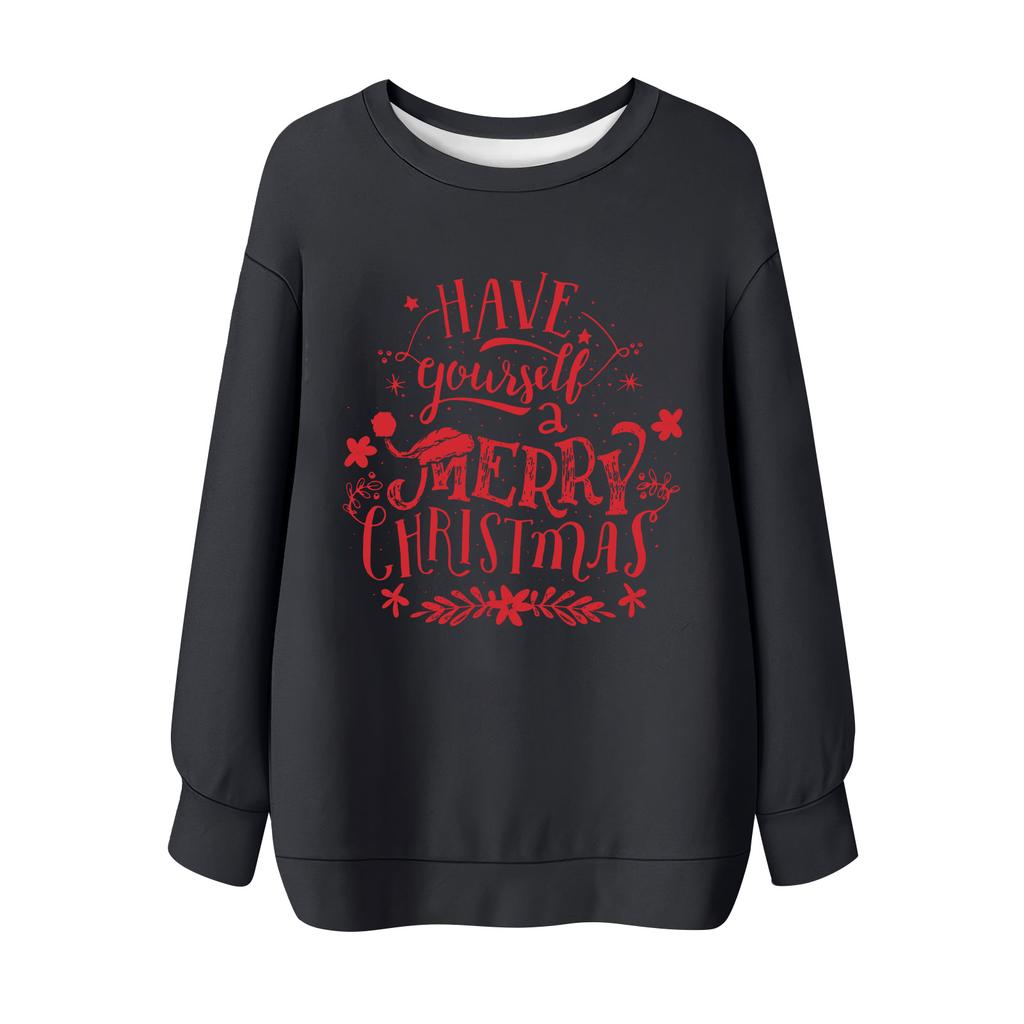 Ladies' Christmas Printed Round Neck Long Sleeved T-shirt Sweatshirt Top