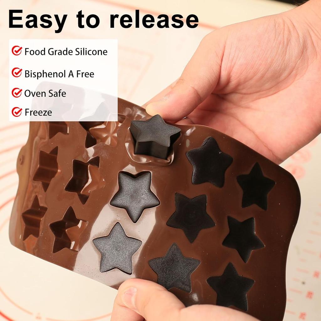 Small Star Silicone Molds, 15 Cavities Star Chocolate Molds for Candy/Gummy/Jelly/Fruit Snack, Mini 3D Stars Mold for Wax Melt/Resin, 2 Pcs