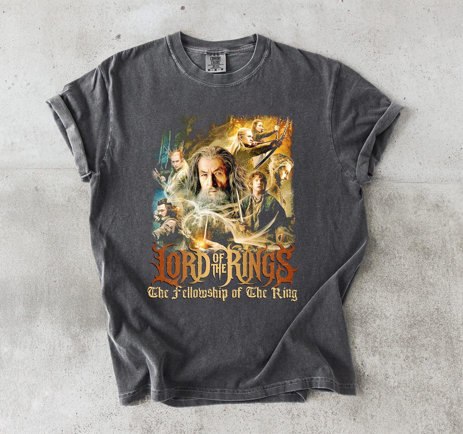 Vintage Fellowship of the Ring Graphic T-Shirt, Comfort Colors The Lord of the Rings Shirt, Retro Gandalf Frodo Fantasy Movie Top, LOTR Gift M