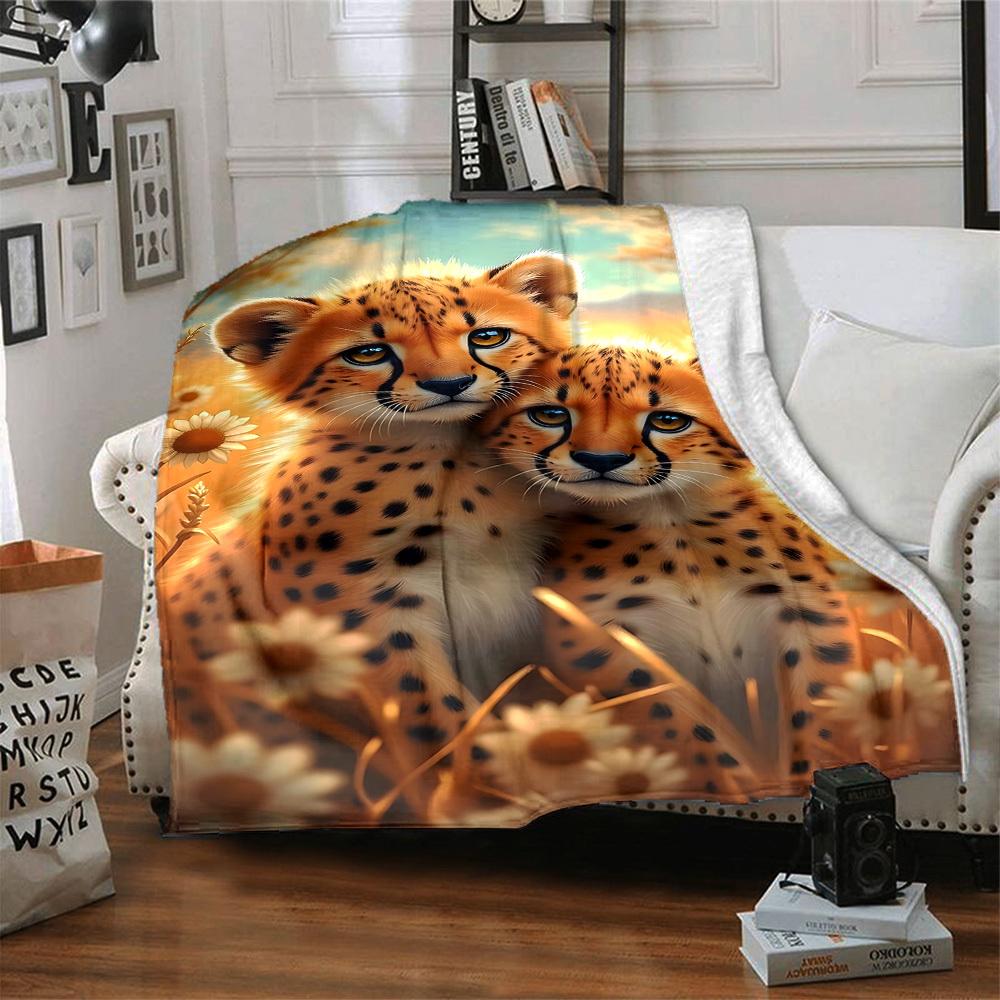 1pc Cheetah, Flowers Blanket Lightweight Flannel Blanket Throw Blanket For Sofa, Bed, Travel, Camping yy2509026130