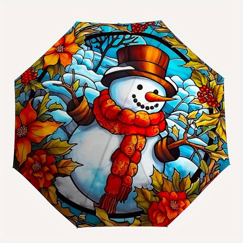 

1pc Snowman Pattern Automatic Opening/Closing Folding Umbrella with 50 Ribs, Plastic Handle, Windproof Portable Sunshade Umbrella Halloween
