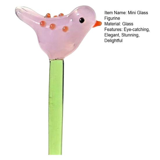 Handmade Mini Glass Animal Figurine Faux Crystal Small Bird Butterfly Bee Ornament with Stem for Home Office Tabletop Decor