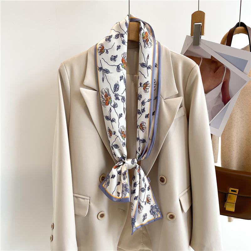 Two Sides 14X147cm Luxury Silk Scarf Women Neckerchief Hair Band Ribbon Headband Foulard Floral Bag Neck Ties Narrow Thin Strip