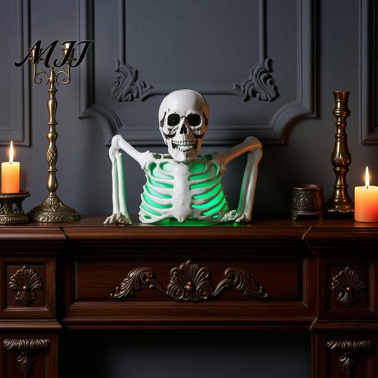 Halloween Party Decor Skeleton Decoration with Green Light, Haunted House Yard Art Decor, Creepy Ornament Night Terror Prop for Garden Indoor