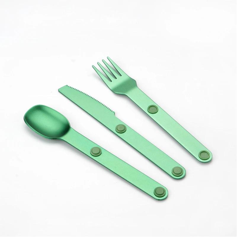 

3pcs Magnetic Aluminum Cutlery Set - Travel Picnic Camping Cutlery Set Including Steak Knife, Spoon, Salad Fork зелёный