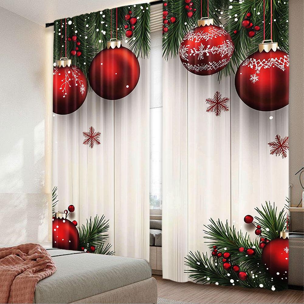 Set Of 2 Christmas Curtain Cute Winter Family Tree Funny Holiday Decor Suitable Living Room Bedroom Kitchen For Sitting Made Polyester