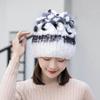 New Rex Rabbit Hair Knitted Hat Women's Autumn and Winter Thickened Ear Protection Warm Elastic Knitted Fur Hat Scarf