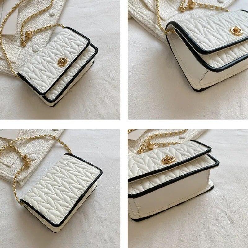 Nuova Moda Borsa a Spalla da Donna Semplice Borsa Quadrata Piccola con Texture a Catena Lusso Leggero Borsa a Tracolla da Festa Portafogli e Borse