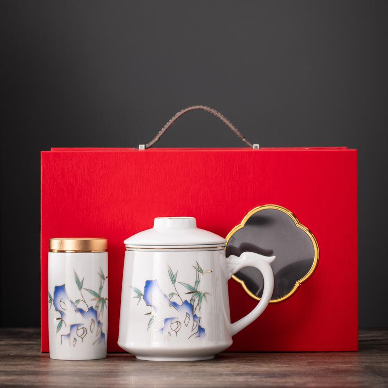 Guochao Office Cup Business Banking Company Festival Activities Gift Set Creative Design Ceramic Water Cup Souvenir