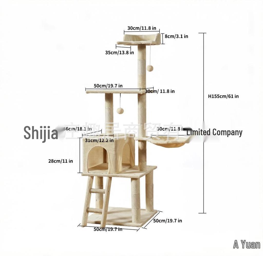 Velvet Cat Tree: Large Climbing Frame & Bed for Cats and Kittens, Space-Saving Design for All Seasons