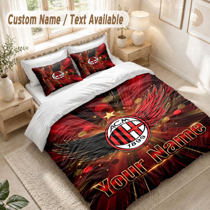 Custom Name Bedding Set 3 PiecesAC Milan Print Duvet Cover + 2 Pillowcases Soft Bed Decor