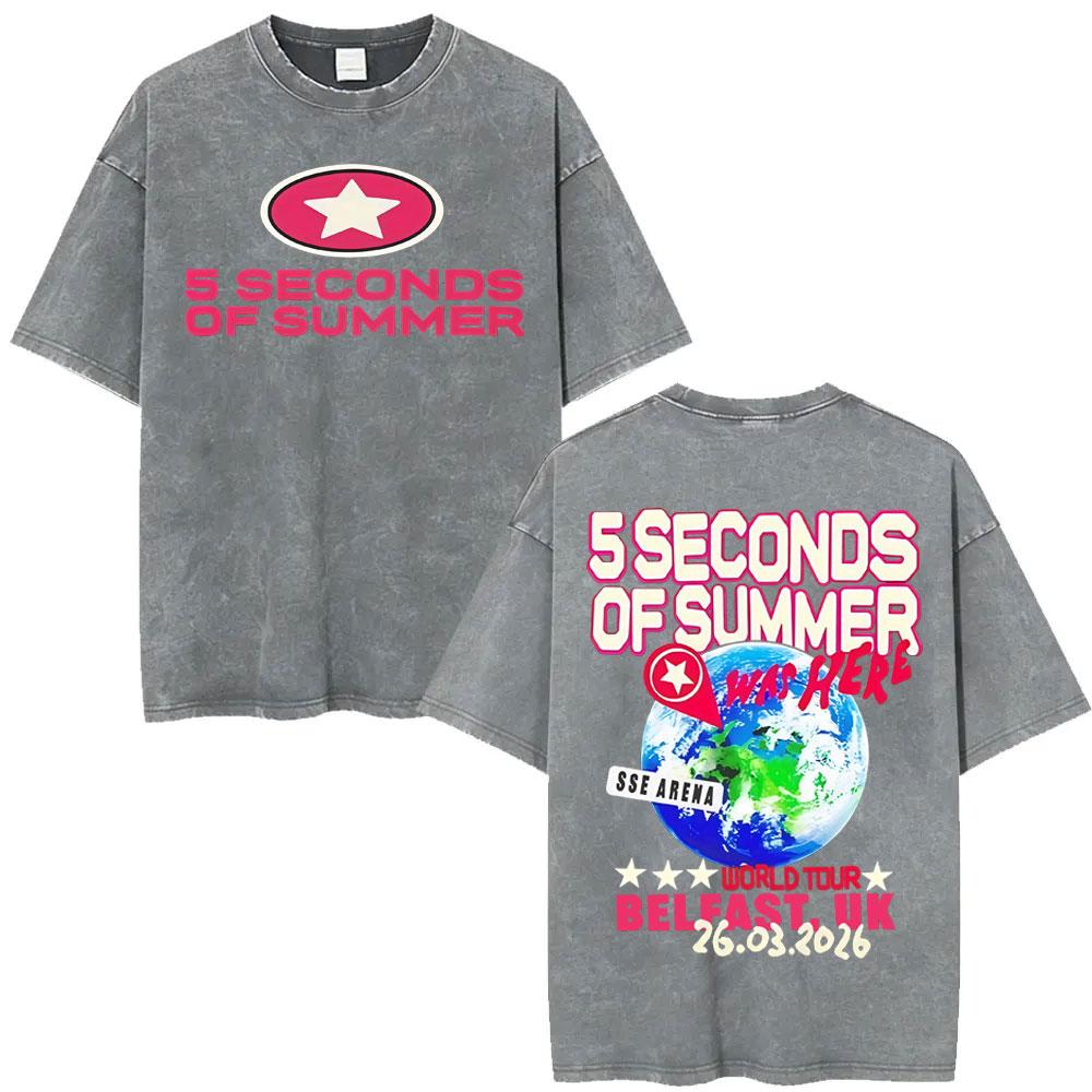 Seconds of Summer Everyones A Star World Tour Vintage Washed T Shirts Men Women Harajuku Hip Hop Oversized Tshirt Streetwear