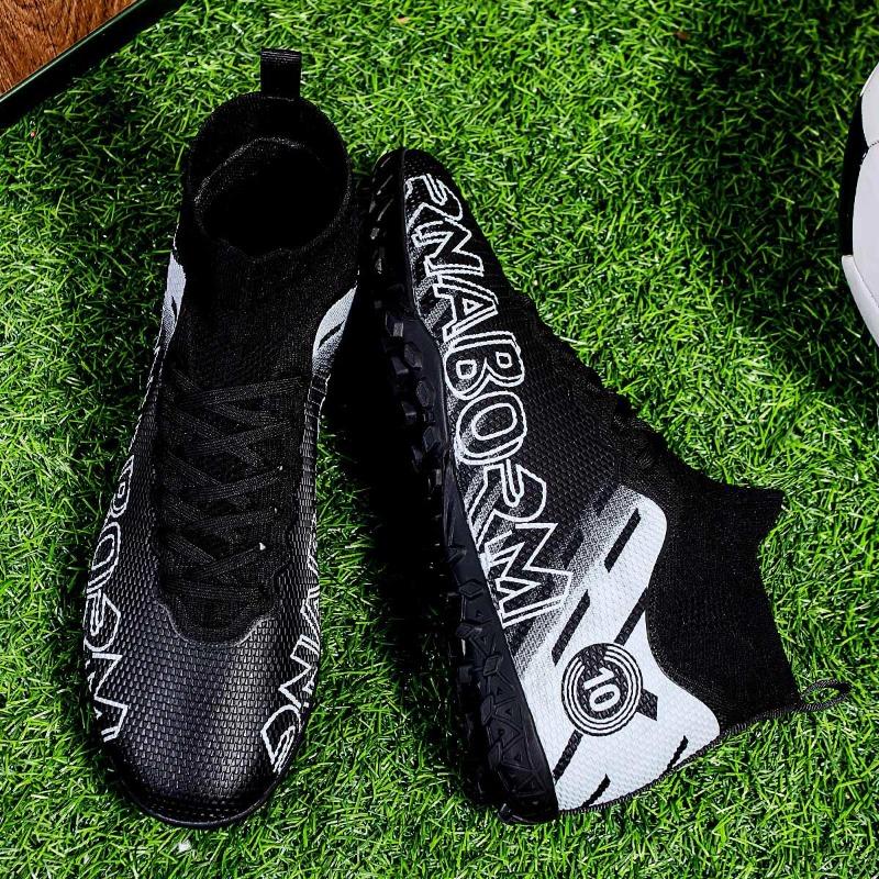 Herren Fußballschuhe mit Sockenmund, weiche Gummisohle, kurzgenagelte Kunstrasen-Fußballschuhe aus Leder für Jugendliche und Kinder