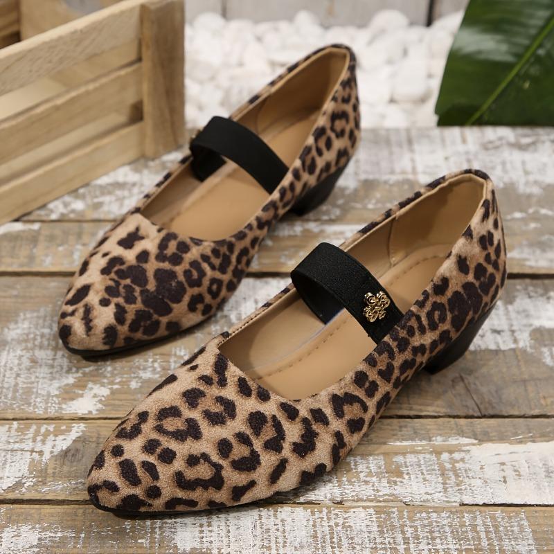 Women'S Leopard Print Pointed-Toe Flats with Ankle Strap - Breathable Fabric Upper, Comfortable Rubber Sole Vintage Style for Casual or Formal Outfits