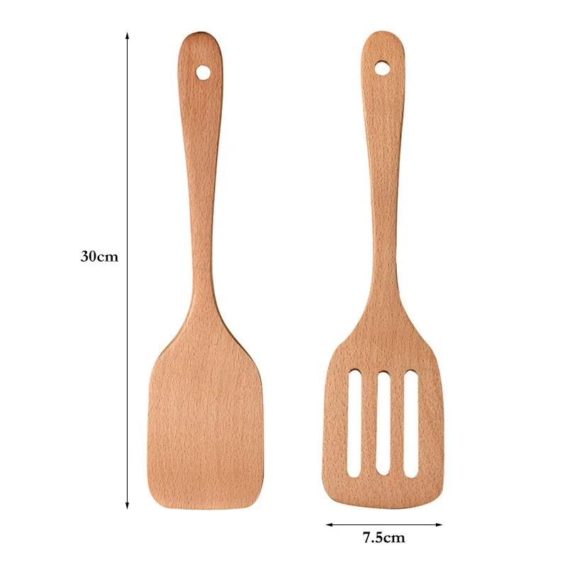 2Pcs Wooden Spatula Kitchen Cooking Spatula Long Egg Pancake Turner Flat Shovel Non-stick Cooking Tools Wooden Kitchen Utensils