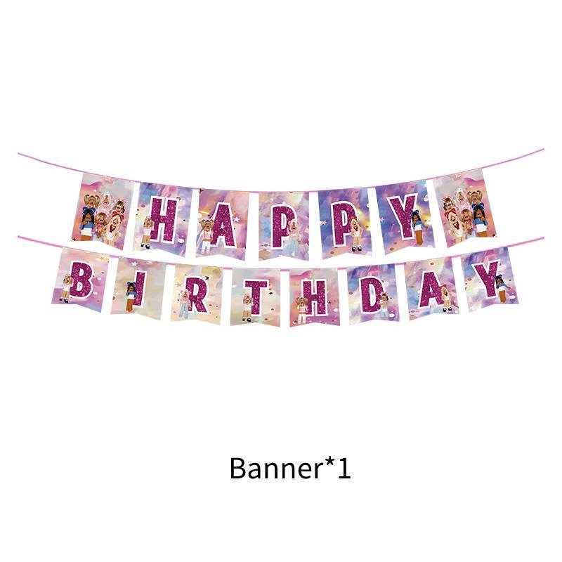 Pink Girl Gaming Theme Kids Birthday Party Tableware Set Roblox Girl Decorations Supplies