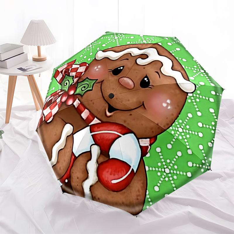 1pc Gingerbread Man Print Automatic Open/Close Umbrella with Windproof, 8-Rib Sturdy Canopy, , Outdoor Accessory, Ideal for Gifts yy251117035