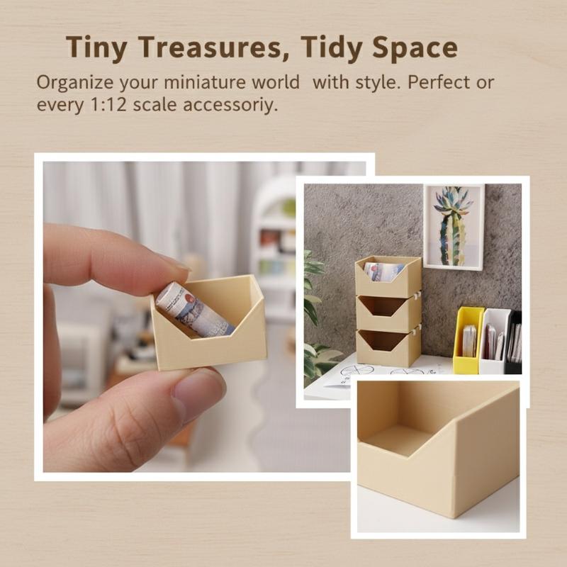 1 Set 1:12 Dollhouse Organizer Bin Kit – 3-Layer Stackable Storage Boxes for Dollhouse & Diorama DIY Accessories
