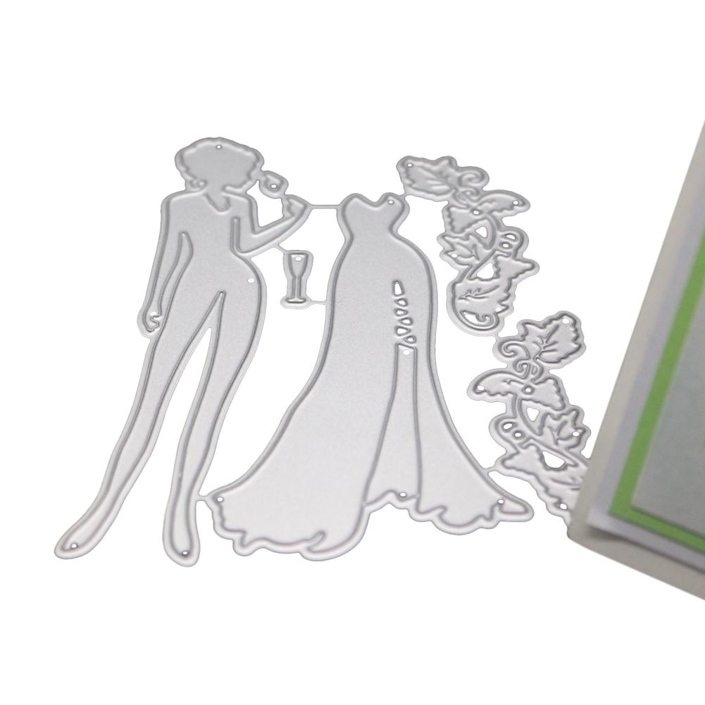 Ladies Drinking Frame Metal Silvery Stencil Embossing Cutting Dies For Diy Scrapbooking Paper Album Cards Making