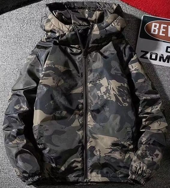 Aspersio Camouflage Long Military Warm Outerwear for Street American Military Mountain Nylon Outer Dark Green Zip-Up Hoodie, Sleeve, Hooded, Style,