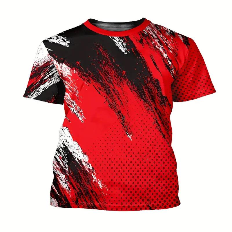 Męski modny T-shirt z krótkim rękawem z kontrastującymi kolorami, o swobodnym stylu ulicznym, z włókna poliestrowego, wygodny, odpowiedni na lato