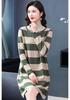 Spring & Autumn Striped Long Sleeve Slimming Dress - Plus Size, Age-Defying, Tummy-Tucking for Women