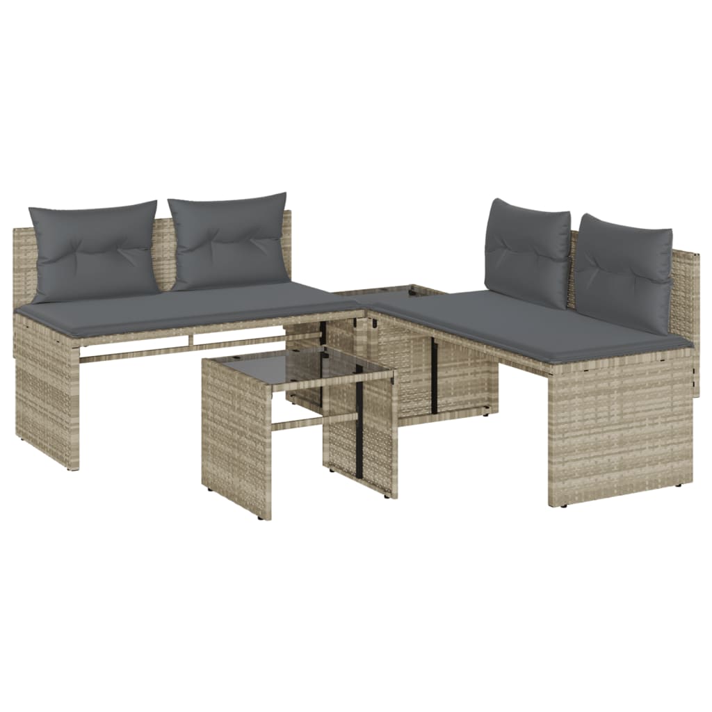 4 Piece Garden Sofa Set with Cushions Light Grey Poly Rattan