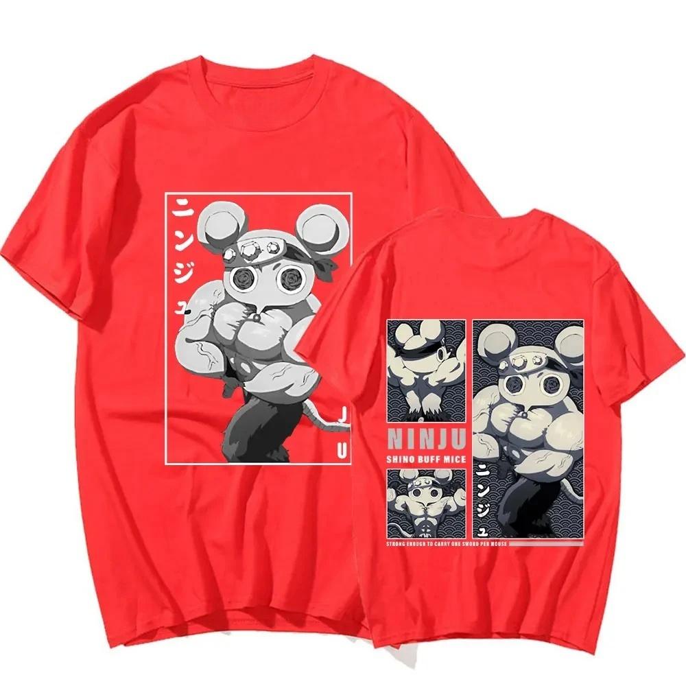 Large Cotton Men's Muscle Ninja Mouse Muki Gym Mouse Meme Printed T-shirt Anime Devil Killer Pattern Printed Casual T-shirt